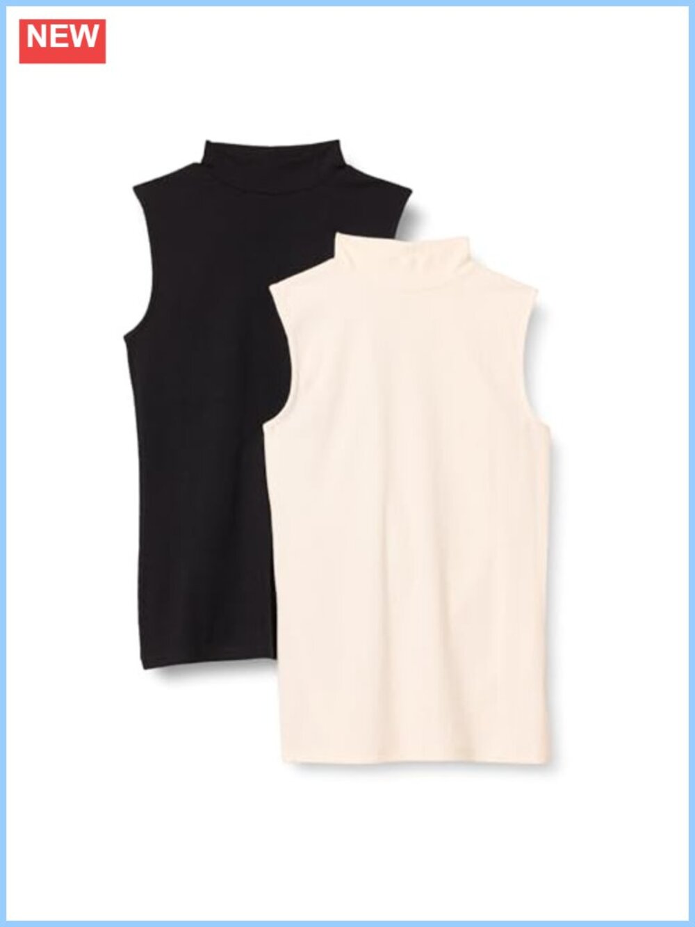 Mock Neck Sleeveless Ribbed Knit Slim Fit Top 2 Pack